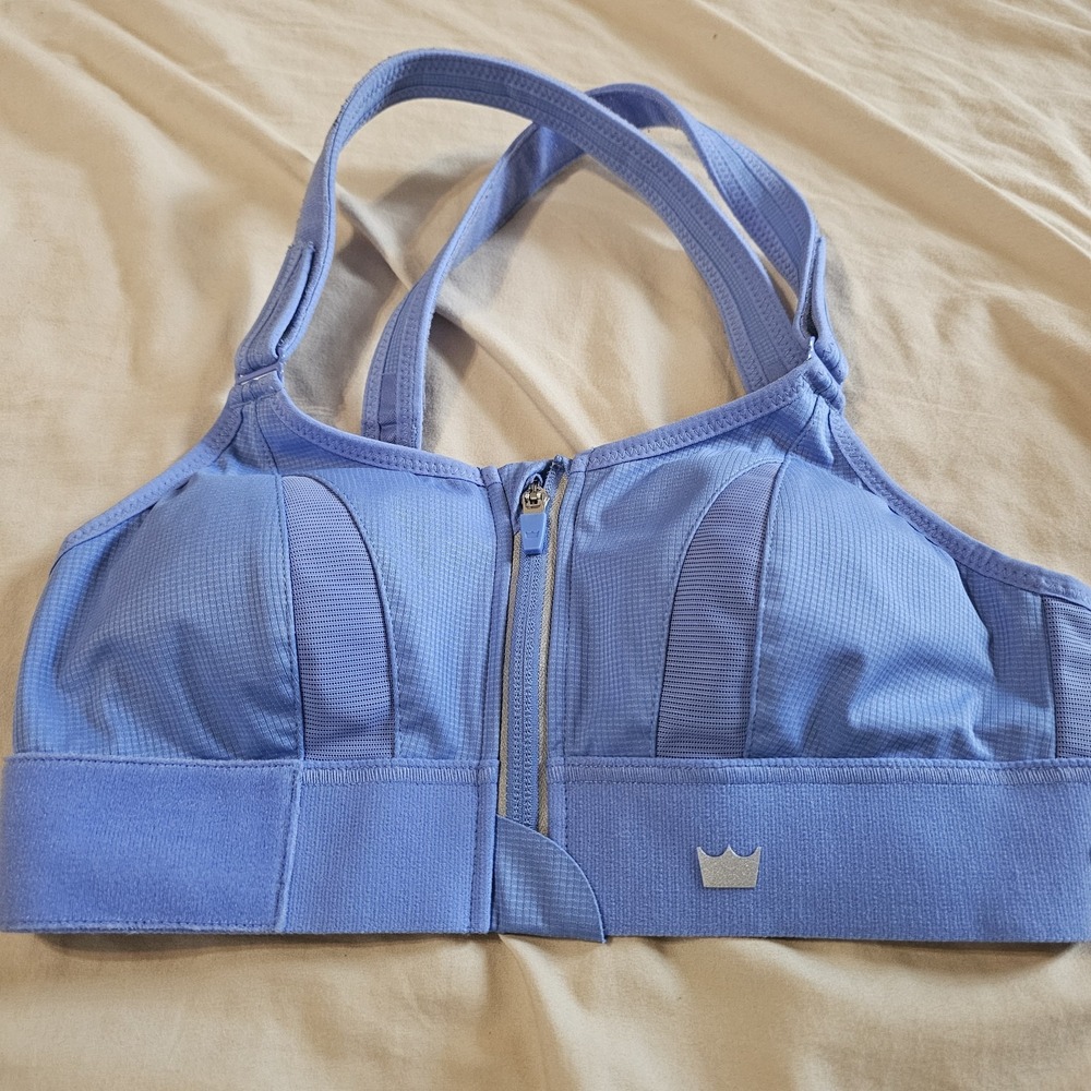 SHEFIT Ultimate Sports Bra 6Luxe Blue High Impact Zip Front Adjustable Straps